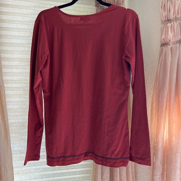 Coline Rust Cotton Long Sleeve Tribal Print Teeshirt Top - Picture 5 of 5